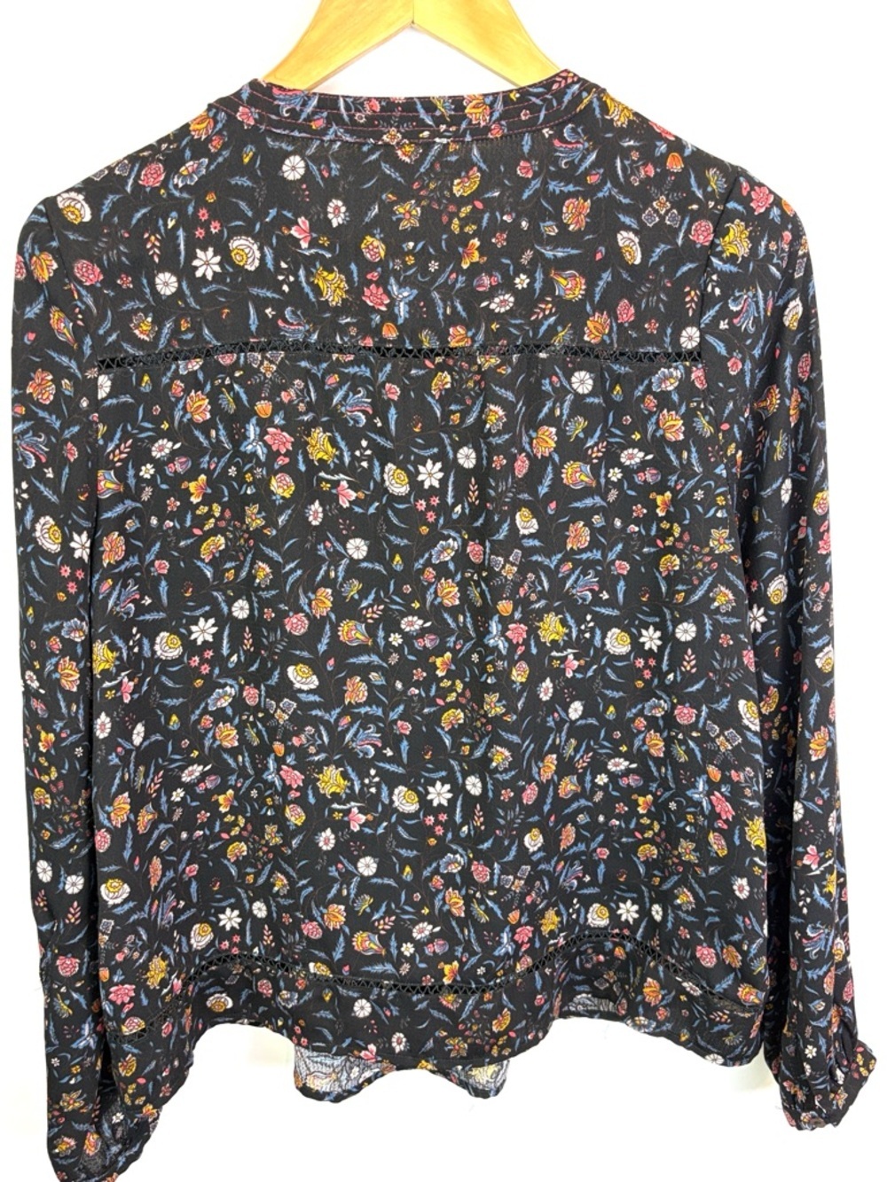 Current Air Pleated Floral Long-Sleeve Blouse - Black Floral size M - Picture 2 of 7